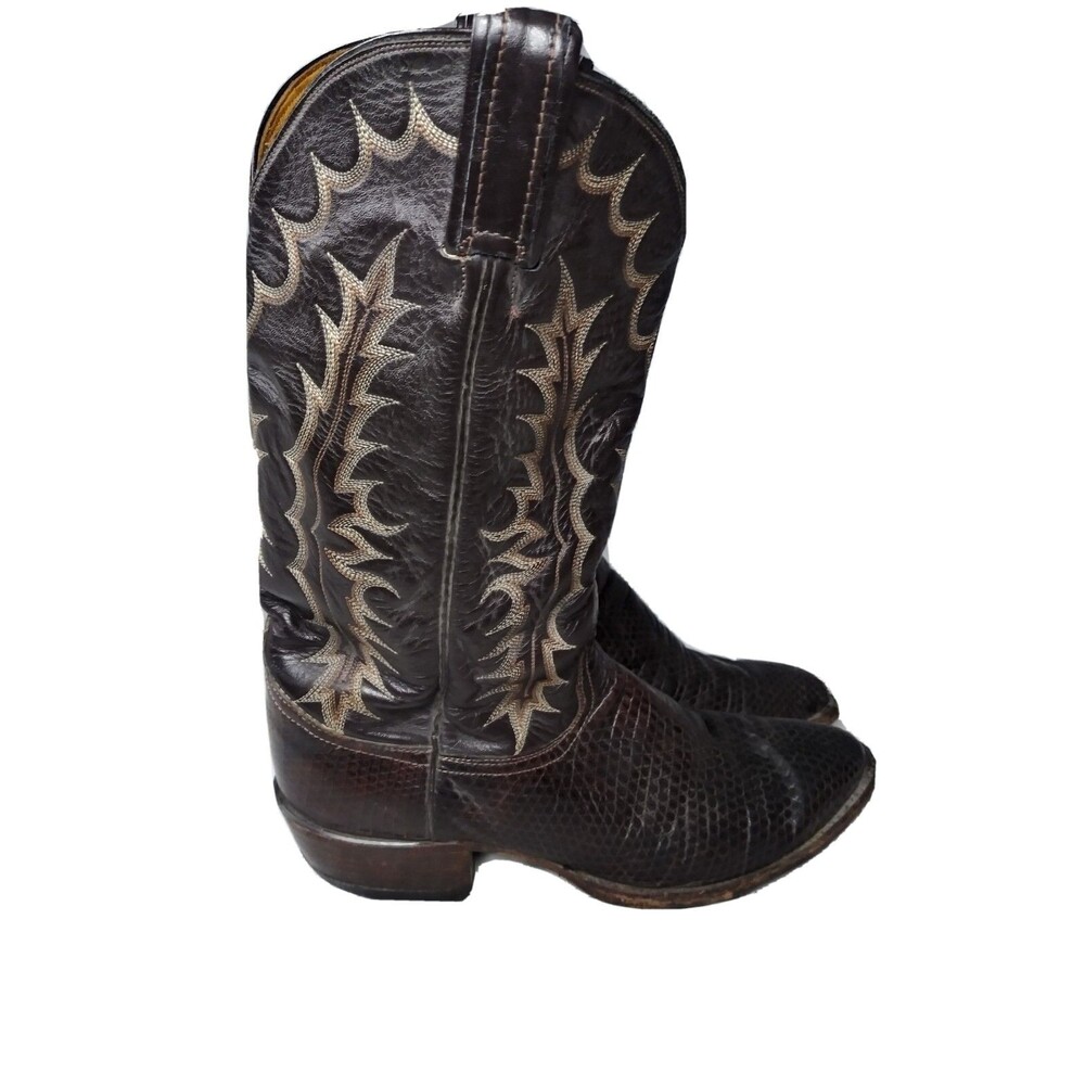 Vintage Tony Lama Lizard Western Boots Men's Size 9.5 D Dark Brown #Y6898 - Picture 3 of 12